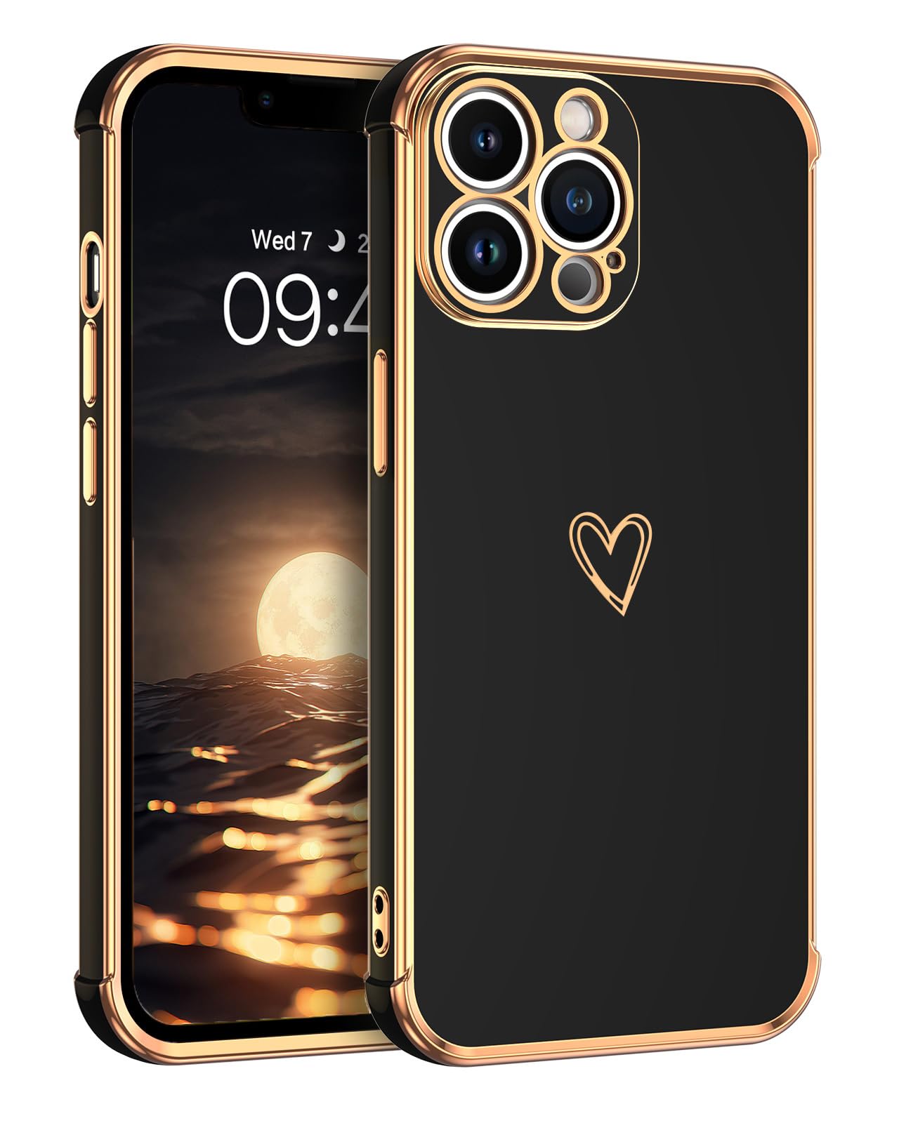 GUAGUA iPhone 13 Pro Max Case Cute Heart Pattern Soft TPU